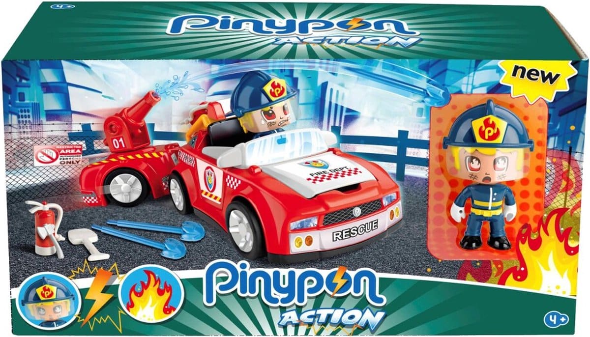 Famous pinypon - fire truck with trailer and firefighter