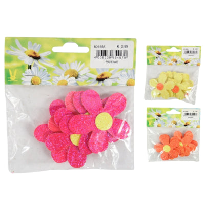 Deko Blumen Papier Glitzer 6 cm 3 sortiert 6er Set | 50 Stück
