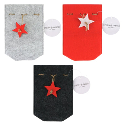 Stern fabrik geschenkverpakking kerst vilt 18 cm 3 assorti | 48 stuks