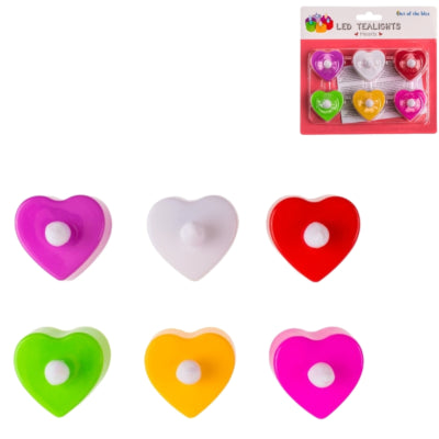 LED tealight heart battery operated multicolor set of 6 | 12 pieces