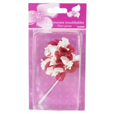 Fiore decorativo con perle rosse 13 cm set da 6 | 24 pezzi