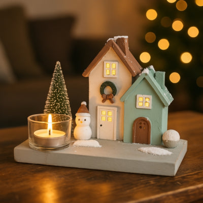 Christmas tealight holder house 3 assorted | 8 pieces