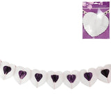 Guirnalda corazón papel blanco violeta 4 m | 24 piezas