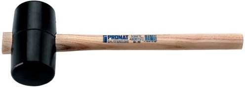 Martelo de borracha Promat tecwerk | principal D. 40 mm comprimento da cabeça 80 mm | madeira de freixo preto | 90 Shore uma pista plana - 4000811570