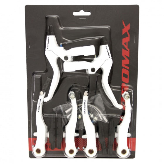 Promax V-brake set with brake levers, aluminum, white