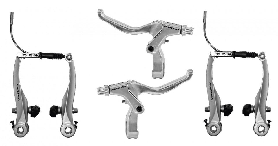 Promax Remset V-brems med bremsehåndtak aluminiumsølv