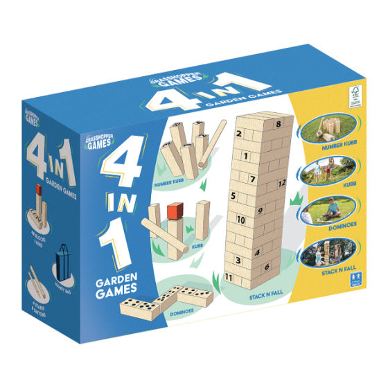 Grasshopper 4-en-1 Games de jardin en bois kubb domino jenga