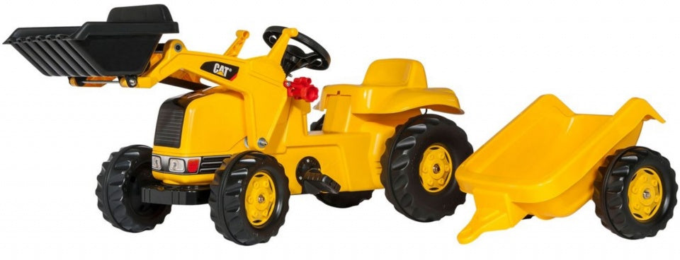 Rolly Toys pedal tractor with trailer rollykid cat yellow