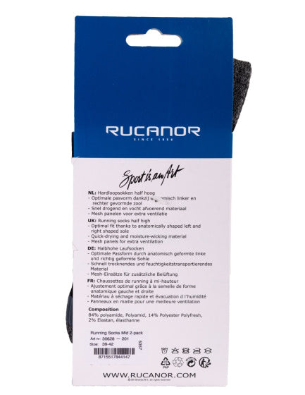 Rucanor Running Socks Long 2-Pack Black Size 35-38