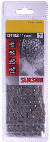 Simson Ketting Derailleur 10-ko-kola řetěz 10-rychlostní, anti-rustový povlak, 116 odkazů, 1 2 x5 64