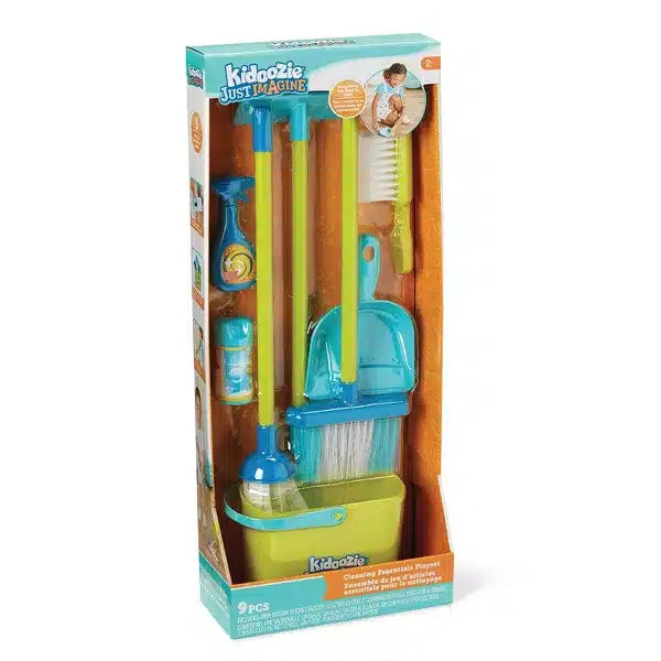Cleaning supplies play set, broom, mop, dust cloth, dustpan, bucket,