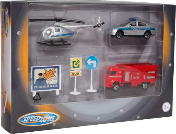 Vedes fire brigade police and helicopter, German with traffic signs