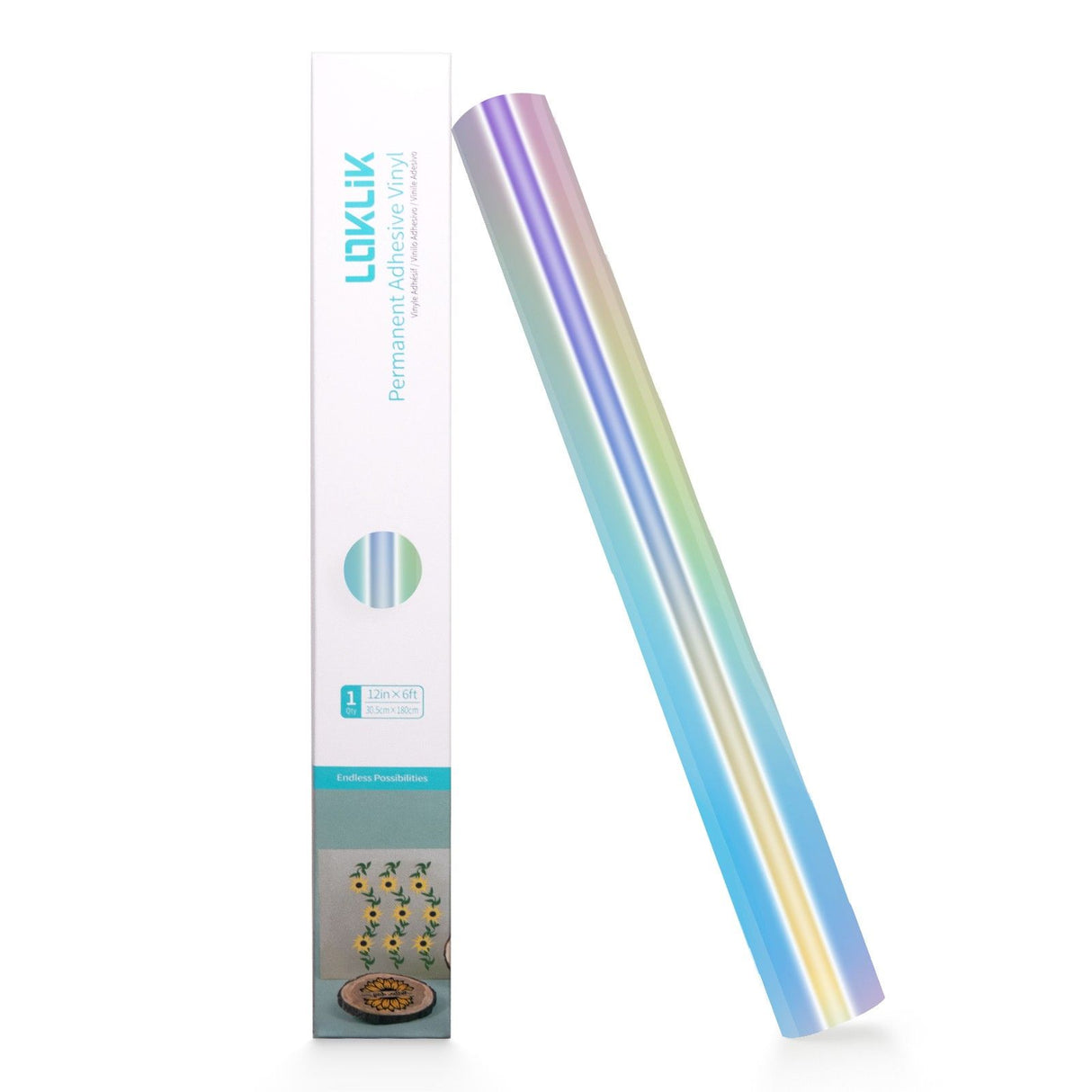 Loklik • permanent zelfklevend vinyl holografisch iriserend zilver 30,5x90cm