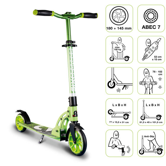 Six degrees 2-wiel Kinderstep Opvouwbaar Voetrem Groen Zwart