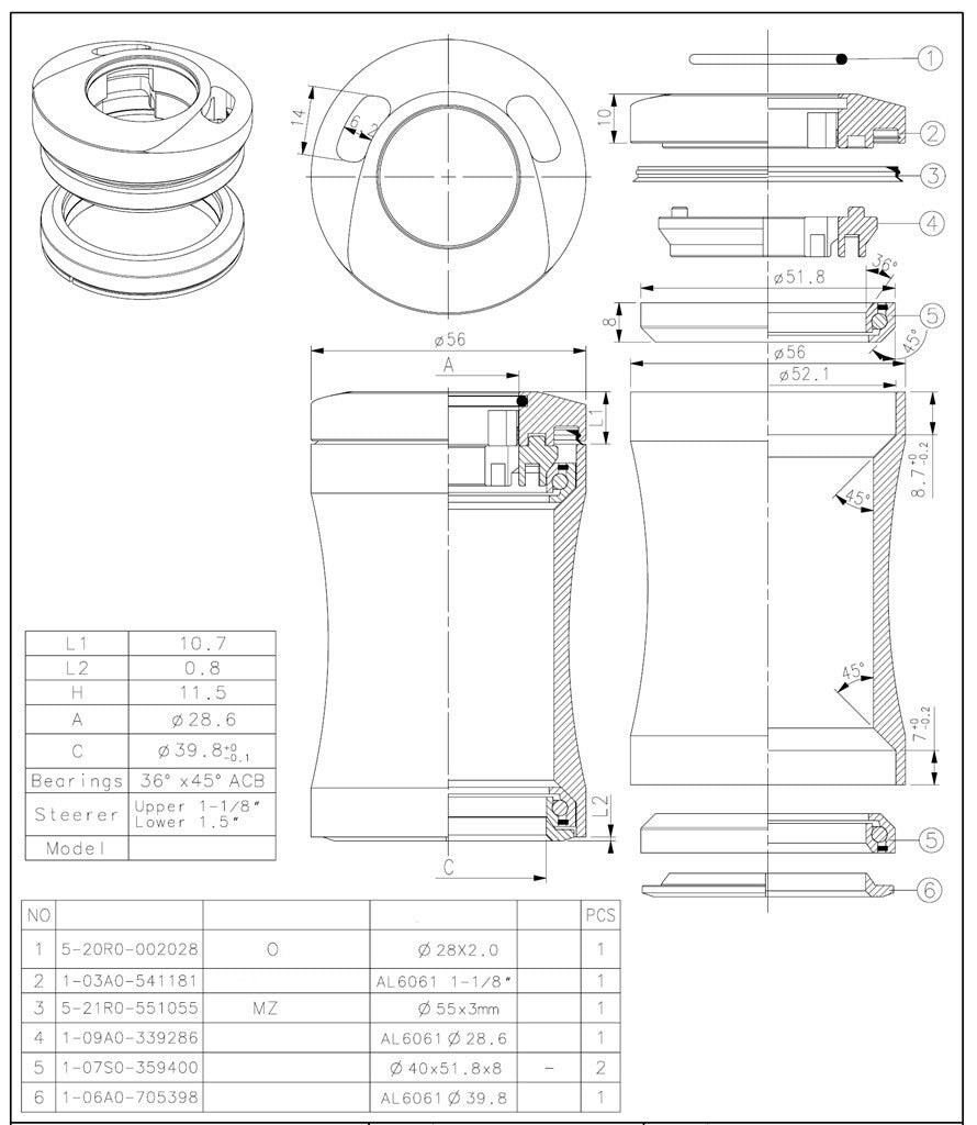 Tecora Ball Head Set1 1 8 -calowy częściowo zintegrowany z tranzytem kablowym