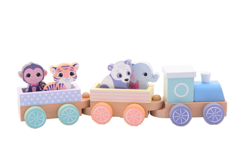 Drevený vlak Joueco s divokými zvieratami