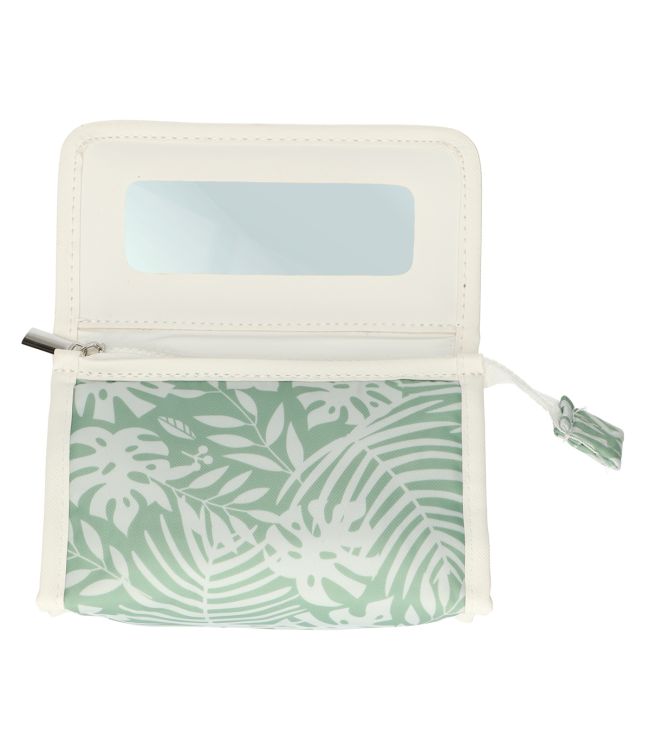 Traveler mirror bag leaves green white 16.5 cm x 11cm