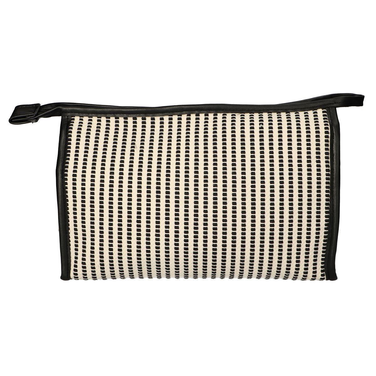 Reisende toalettmappe stripe black cream 30x20cm