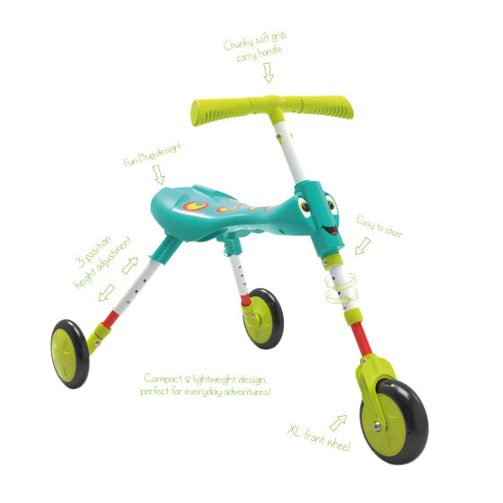 Les insectes Scuttlebug XL Splicge Bree Bike avec 3 roues junior turquoise vert
