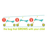 The bugs scuttlebug xl splodge loopfiets met 3 wielen junior turquoise groen