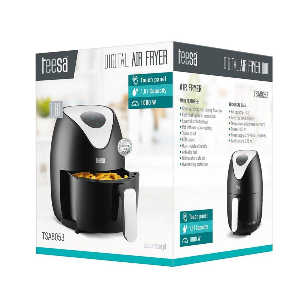 Teesa digitale airfryer1,8l zwart