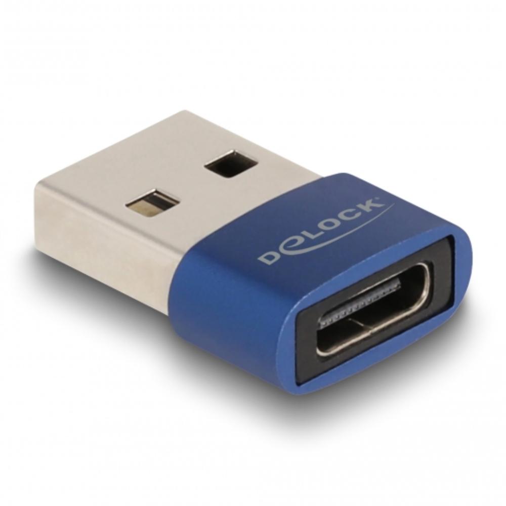 Delock USB 2.0 Adapter USB-A Male > USB-C Female (Blue)