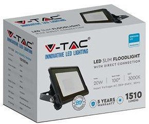 V-tac LED bygglampa 20w 6500k svart + kabelingång - 9332115