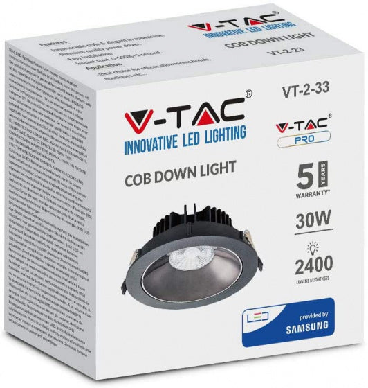 V-TAC LED LAMP VT-2-33 30W 3000K 2400LM ALUMINIUM Sort