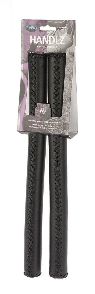 Maniglie dello sterzo in pelle 40 cm Ø22,2 mm nero per set