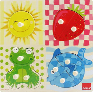 Goula Puzzel - hëlzent Knäppchen Puzzel 4 Faarwen - 4 Stécker