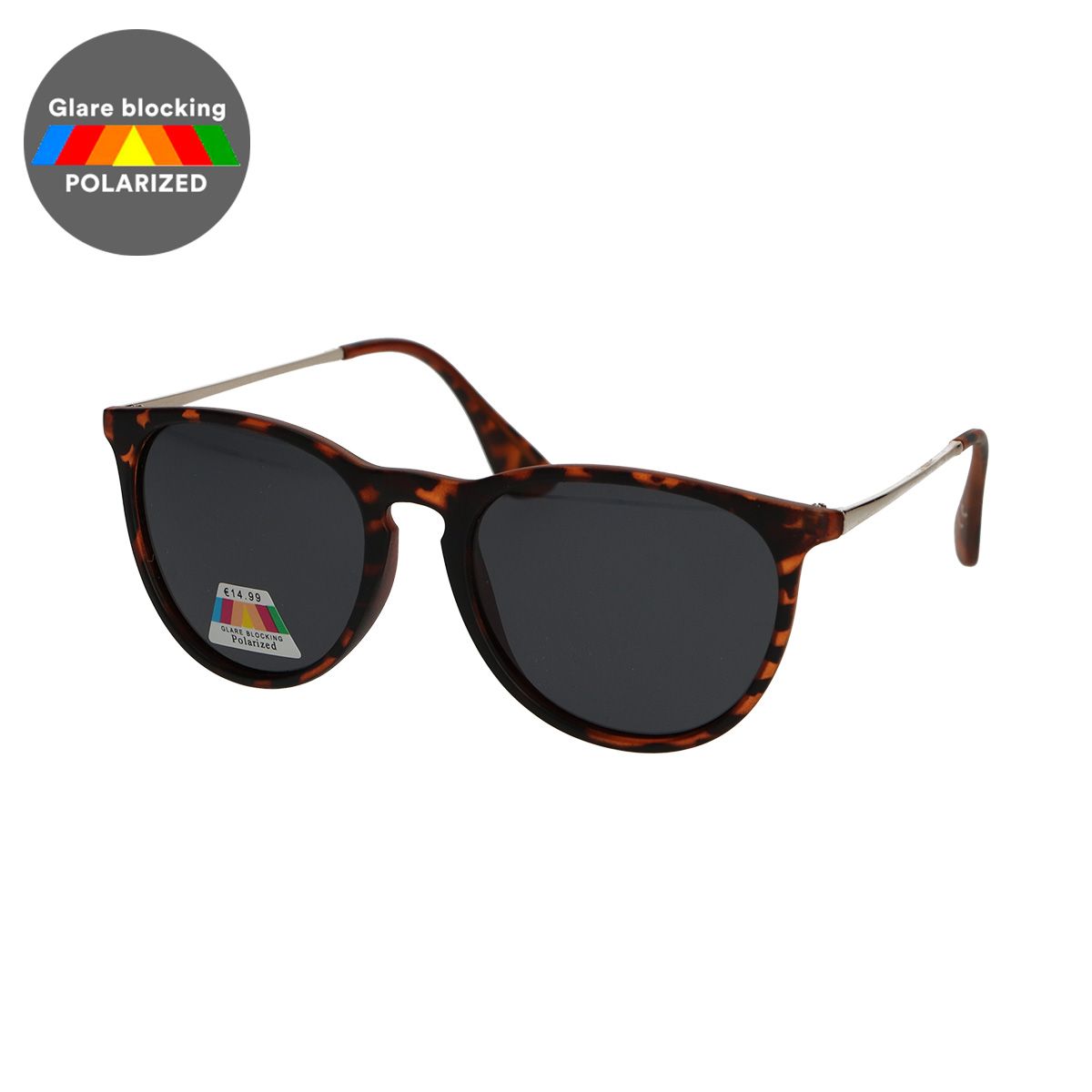 Spectrum polarized zonnebril rond tortoise goud grijs dames