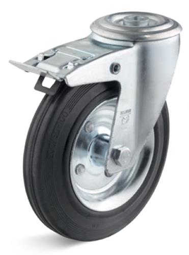 Torwegge zwenkwiel m rem rubber ø125 staal boutbevestiging