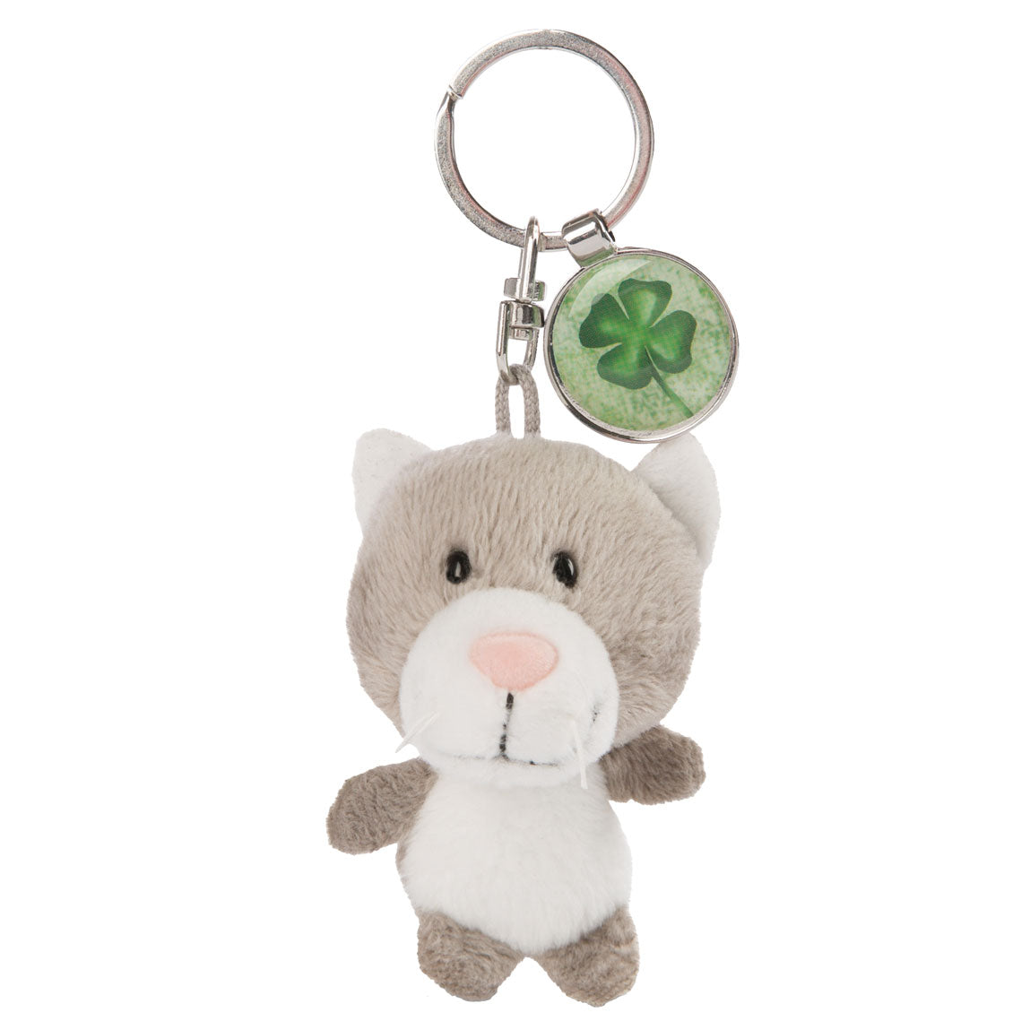 Nici Pluchen Keychain Kat with Klaverblad, 7cm