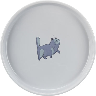 Trixie food bowl water bin flat and wide cat print gray