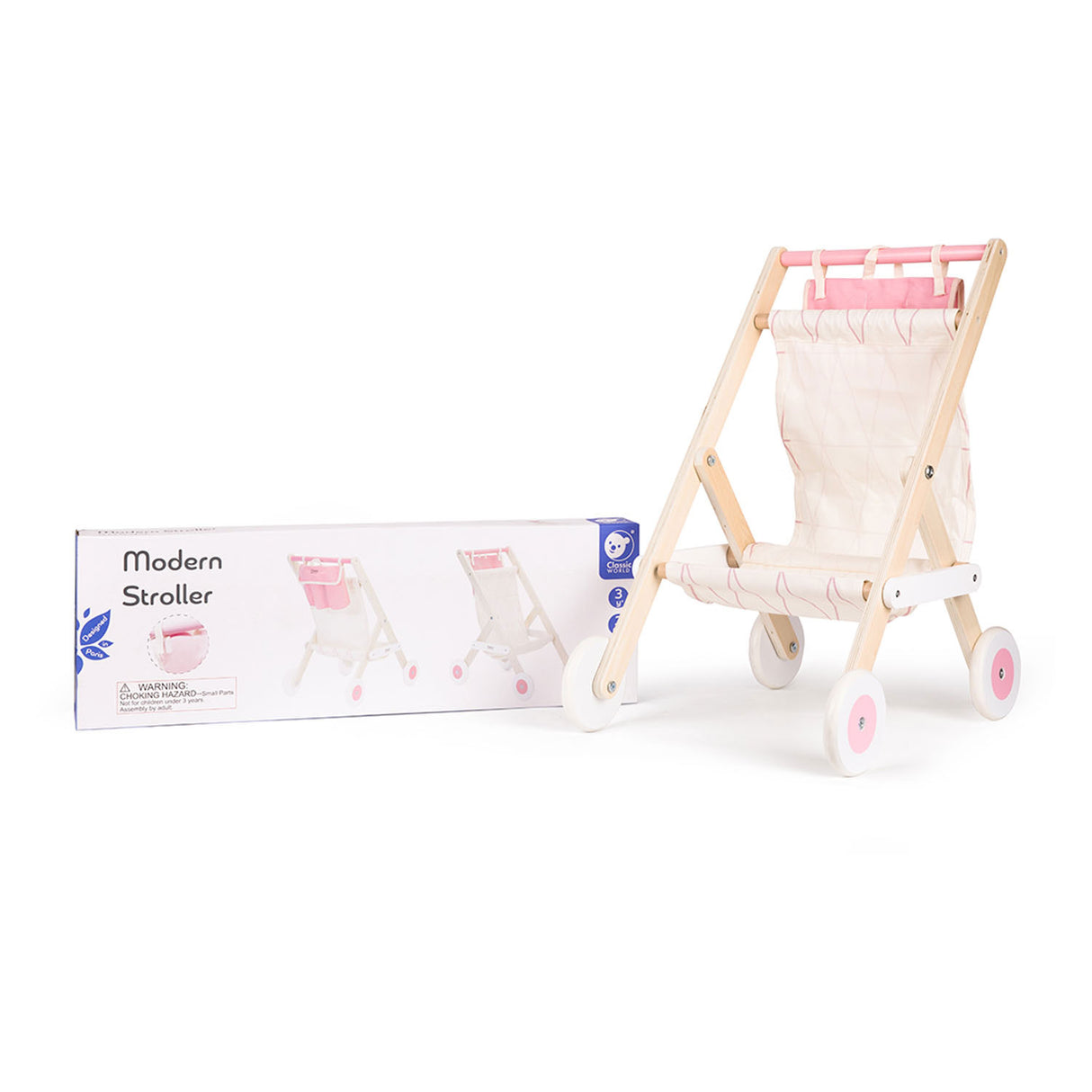 Monde classique du monde en bois poppenbuggy rose blanc
