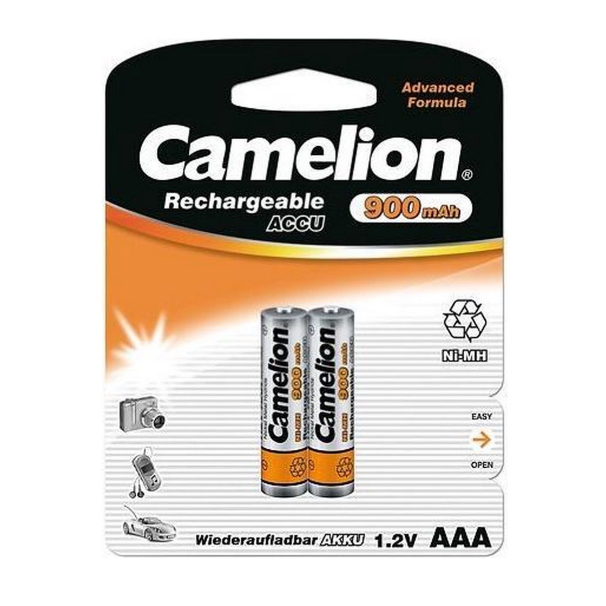 Camelion genopladelige AAA -batterier, NIMH 900mAh pr. 2