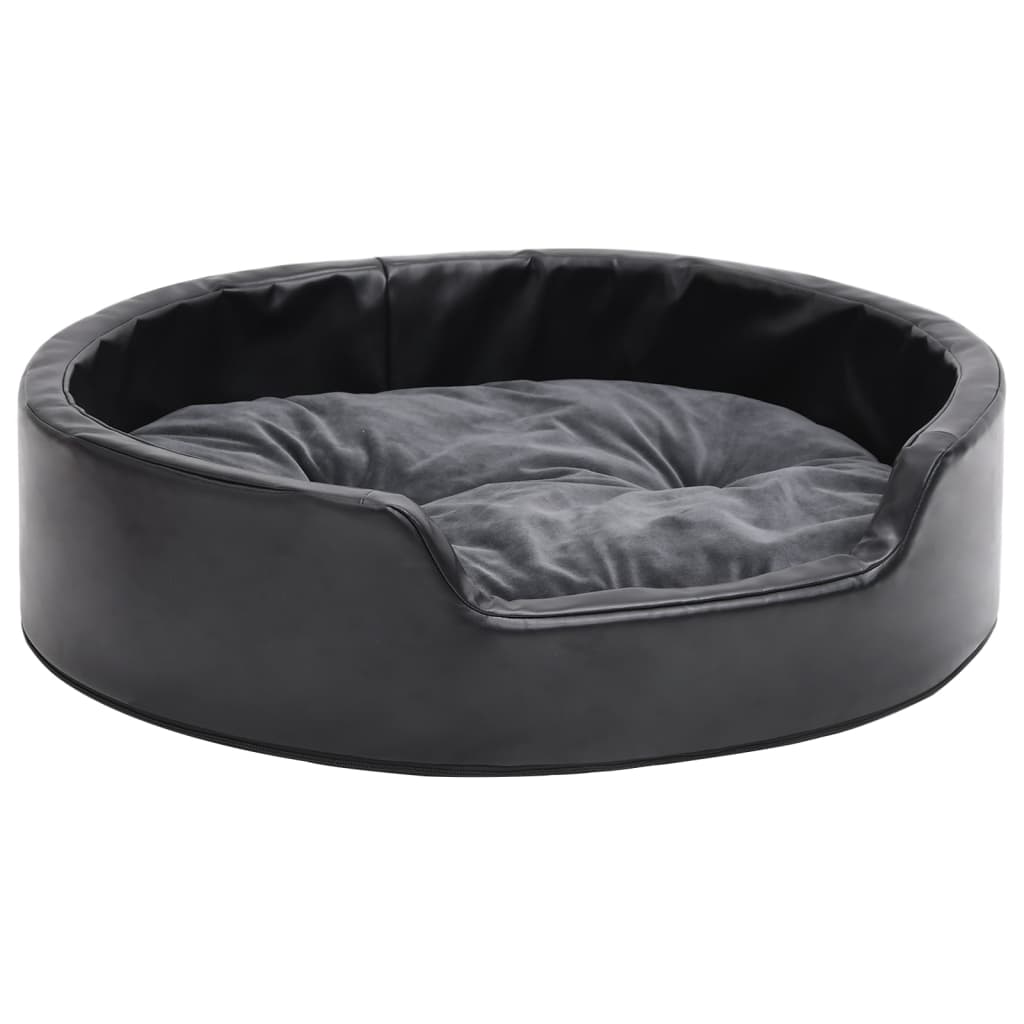Vidaxl Hond Basket 69x59x19 cm Plush a kënschtlech Lieder schwaarz an donkelgräif