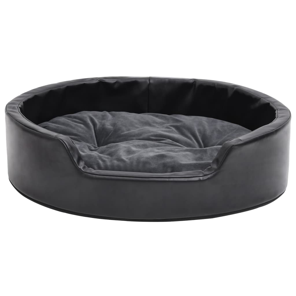 Vidaxl Hond Basket 69x59x19 cm Plush a kënschtlech Lieder schwaarz an donkelgräif