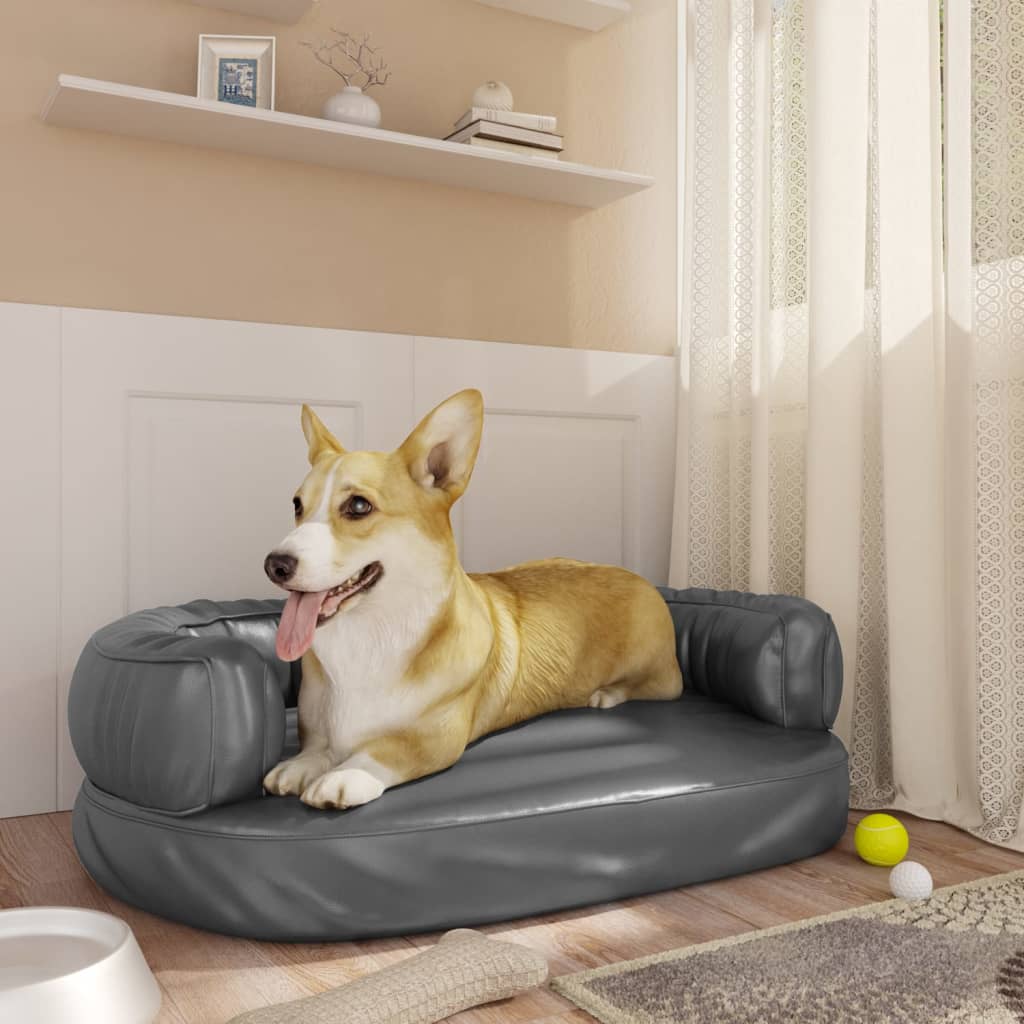 Vidaxl dog basket with ergonomic foam 60x42 cm artificial leather gray