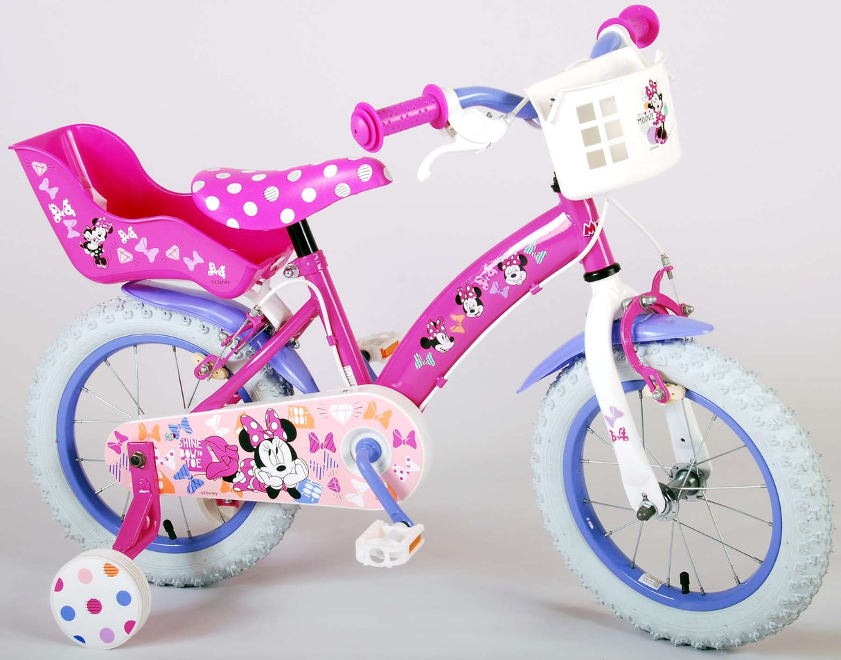 Disney Minnie Séisses jee! Kanner Vëlo Meedercher 14 Zoll rosa zwee Handbremsen