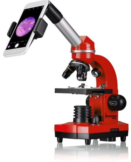 Bresser Microscope Junior 29 cm ocelový červená 28-dílná