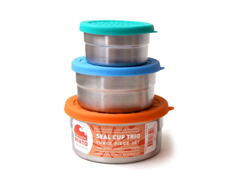 Blå vand bento frokostkasse sæl cup trio