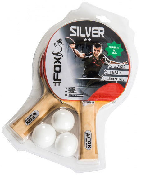 Fox TT Silver a 2 stelle tavolo set da tennis a 23 cm in gomma in legno a 5 pezzi