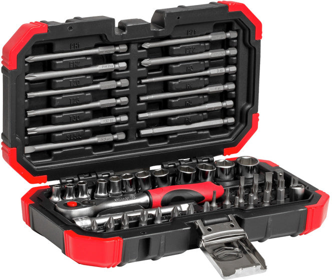 Bitset rojo gedore con ratel de 51 piezas