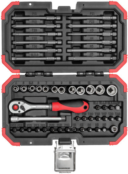 Bitset rojo gedore con ratel de 51 piezas