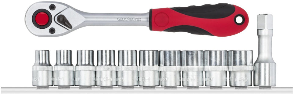 Gedore Red Dopslekeke Set + Ratel 1 2 palce 6 kp na železnici 12-dír