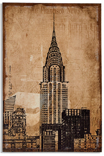 Giftdecor Malerei York Chrysler 90 x 60 cm Leinenbraun