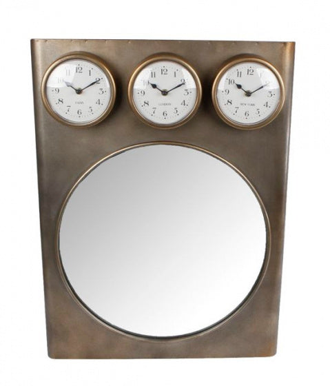 Presentes Amsterdam Spiegel com relógio Tim 70 x 52 cm de bronze de aço