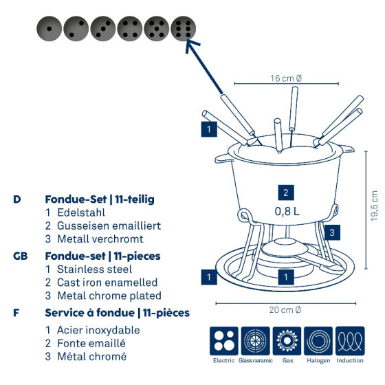 Kela comore fondues set 800 ml 11-delni črni
