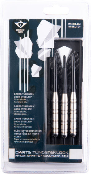 Longfield Darts Steeltip Dartspijl Set 23 grams Silver Black 3 pieces